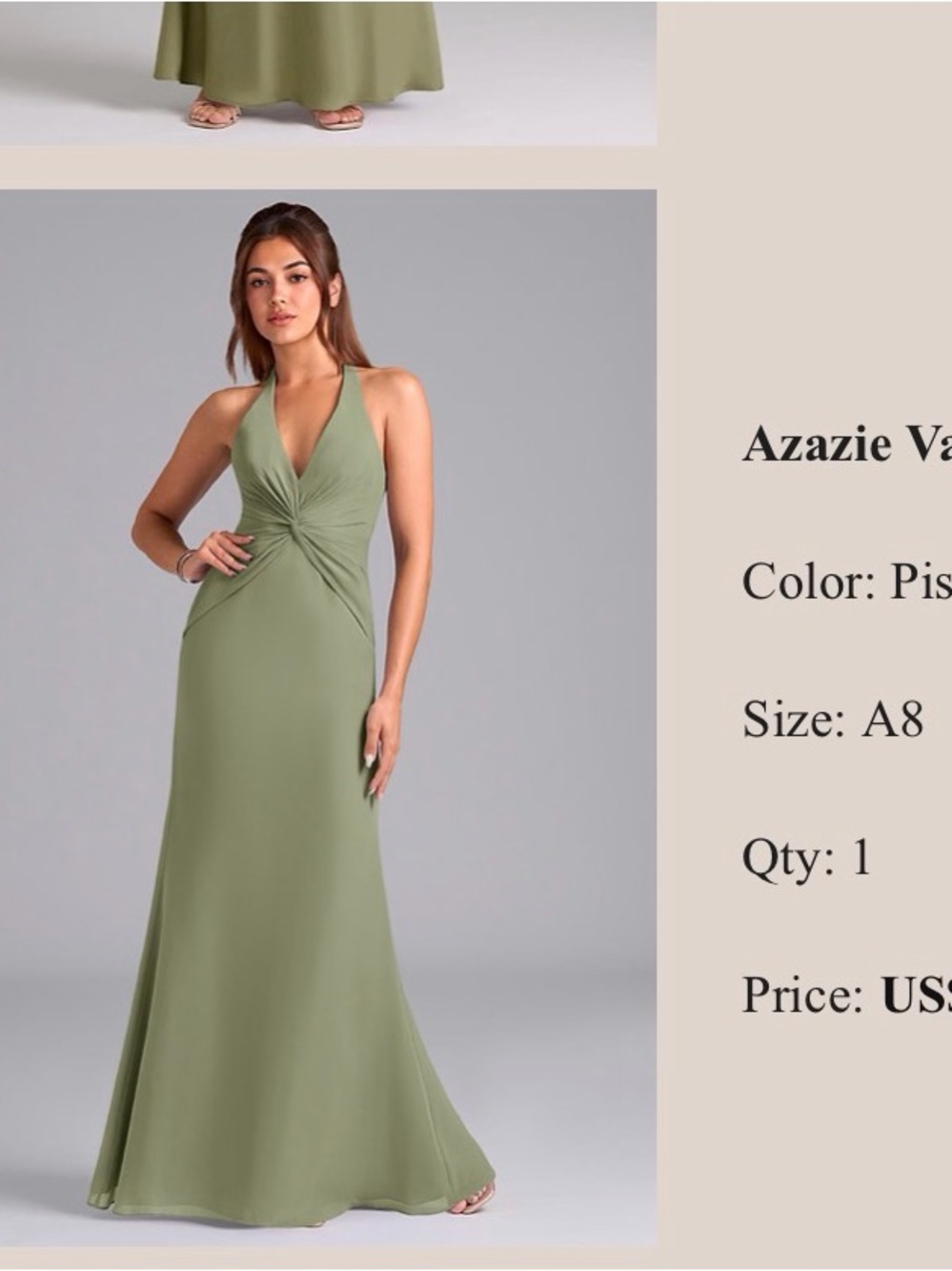 Azazie Green Halter Knot Front Maxi Dress